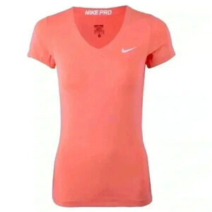 Nike Pro Coral Dri Fit V-Neck Short Sleeve Athletic Top Size M